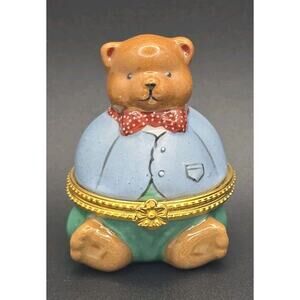 Vintage Noah’s Ark Boy Brown Teddy Bear Trinket‎ Box Ceramic Porcelain 1996 PB24